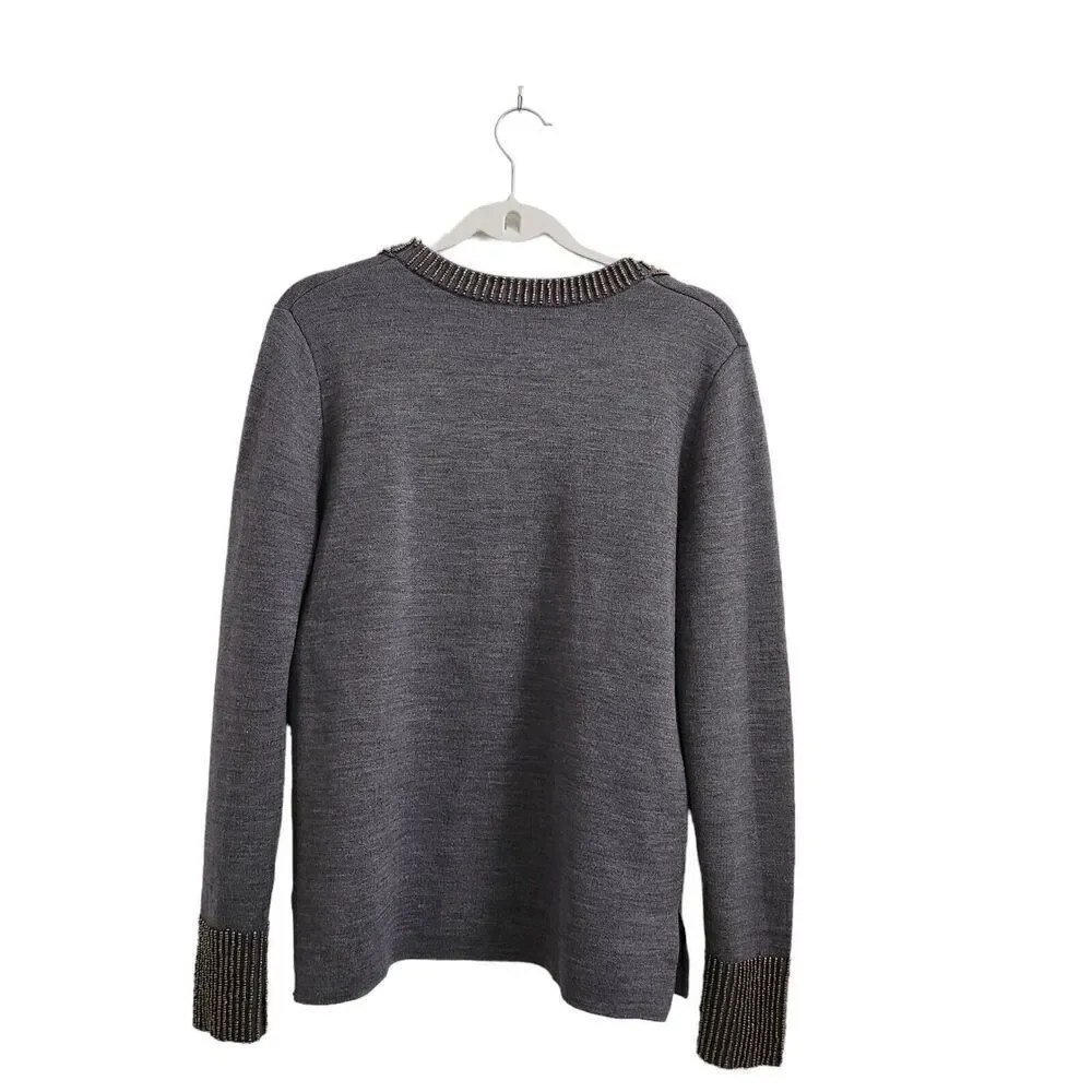 Kobi Halperin Delia Sweater Small Gray Wool Blend Embellished Beaded Stretch - Picture 9 of 13